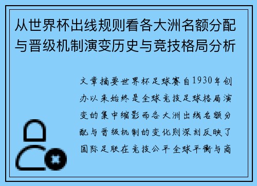 从世界杯出线规则看各大洲名额分配与晋级机制演变历史与竞技格局分析